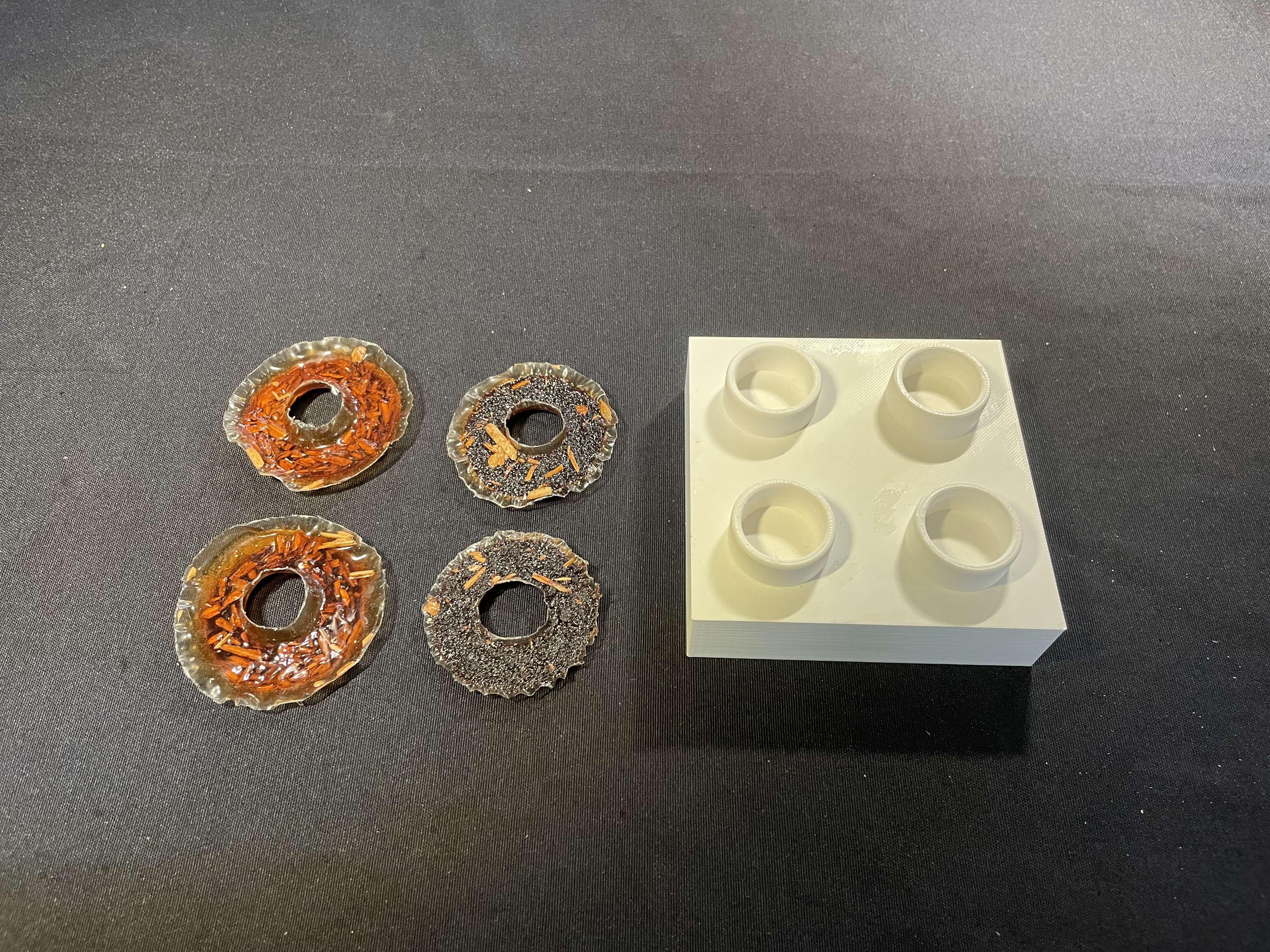 Biomaterial cast rings next to the mold master.