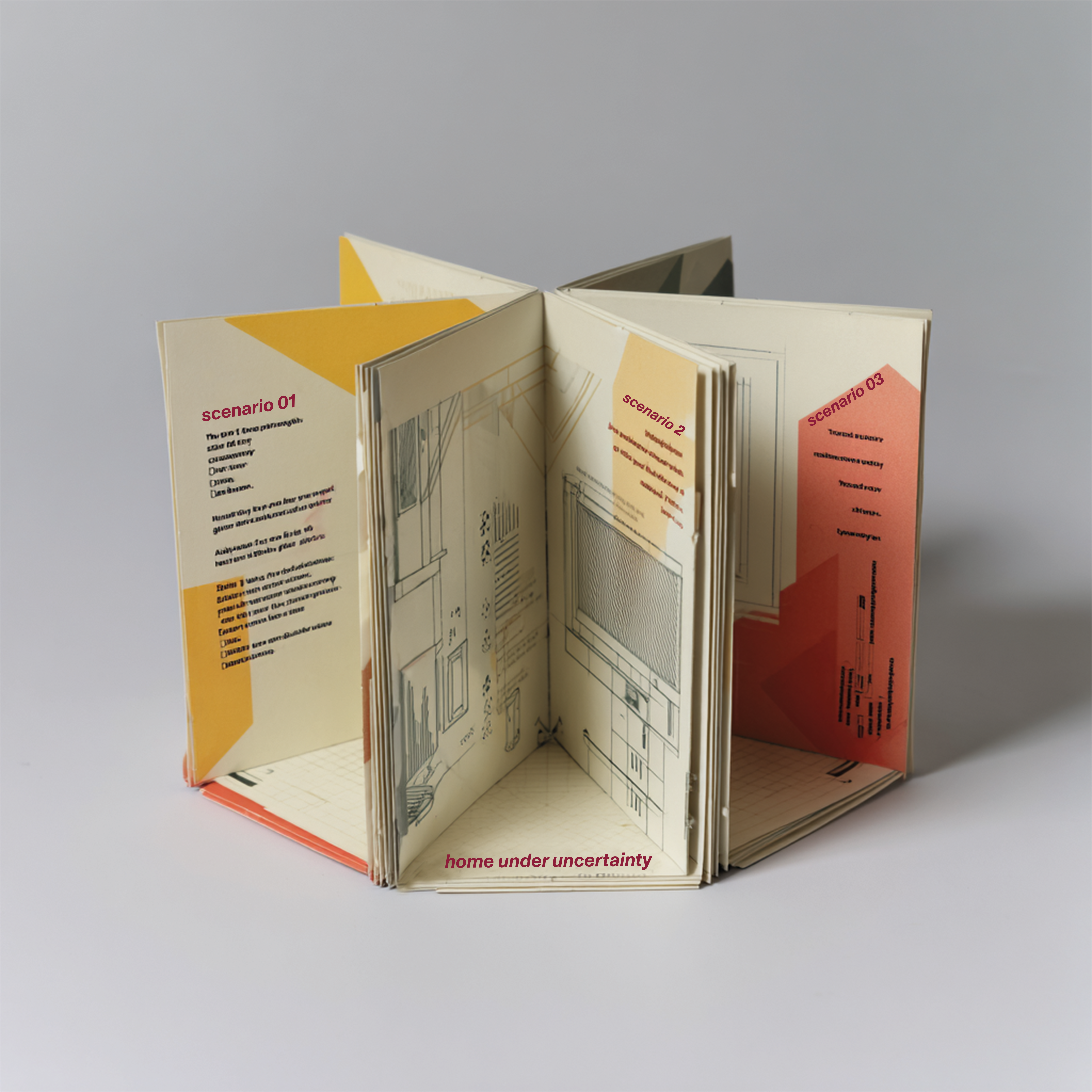 Mock-up photo of the Maison Carousel pictorial assembled as a small room-like carousel with scenario pages.